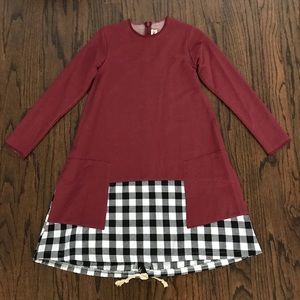 NWT Crew Kids Maroon + Buffalo Plaid Dress